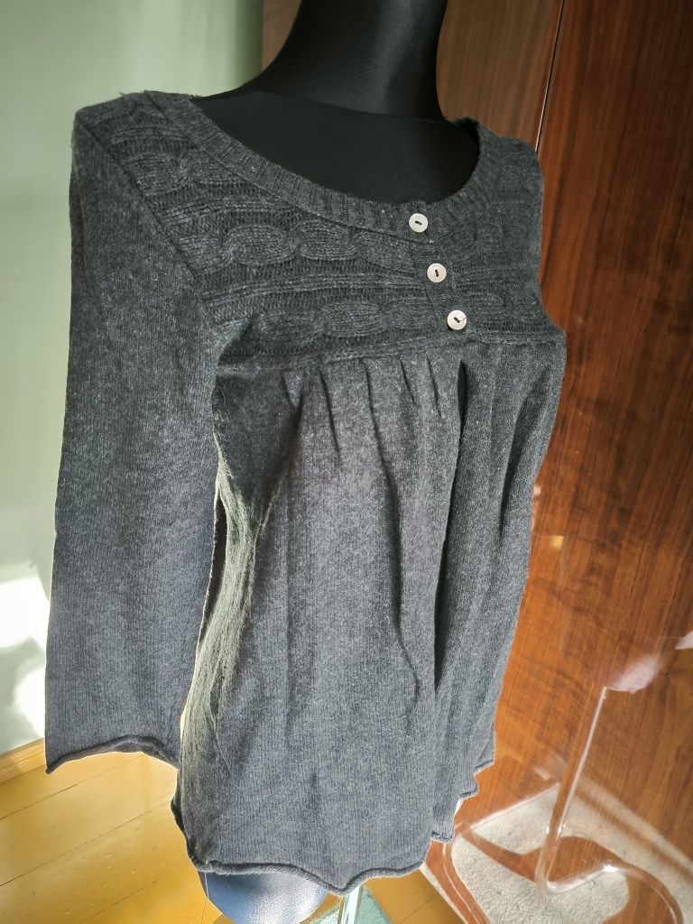Sweter wełna wełniany z wełny H&M M idealny szary