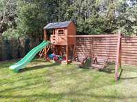Domek drewniany plac zabaw dla dzieci ogród domek huśtawki zjeżdżalnia