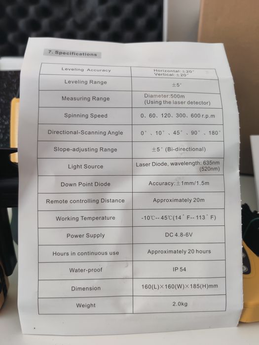 Nível Laser ROTATIVO (linha VERDE) Alcance 500 m. NOVO!