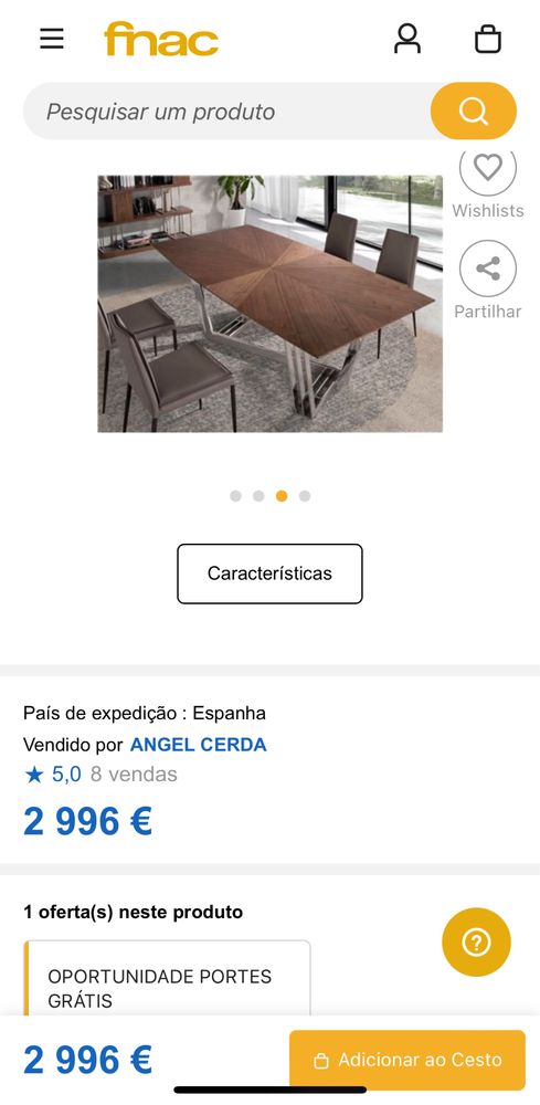 Mesa de madeira 2,70 de nogueira e aço cromado