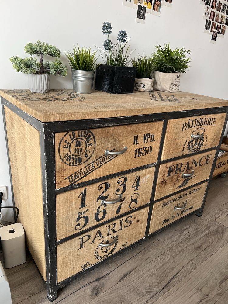 Komoda industrialna z szufladami drewno mango