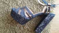 Sandálias azuis ,tacão gliter , tamanho 36