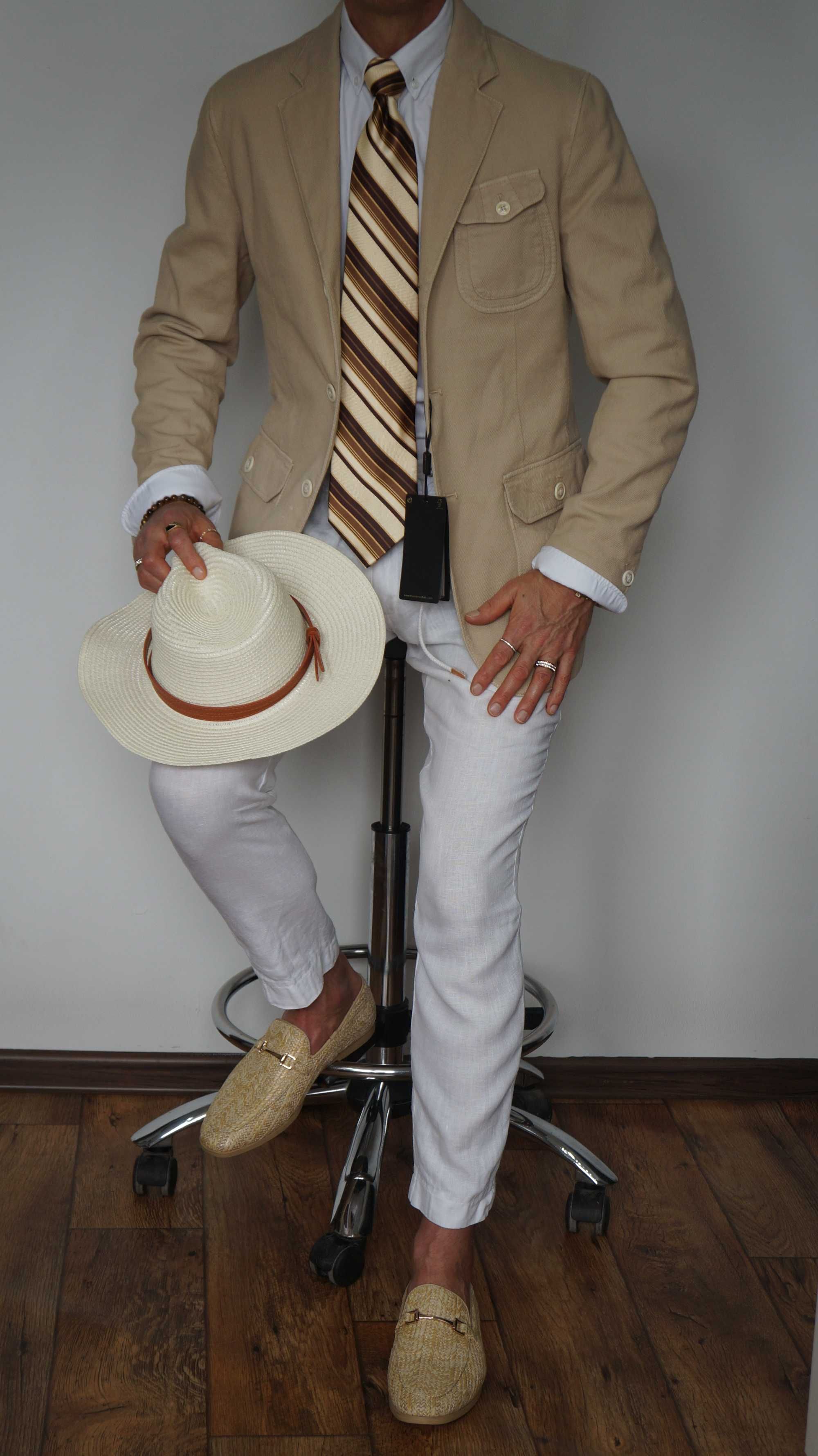 Marynarka Nowa Safari Massimo Dutti Rozmiar 48 Kolor Beż Bawełna