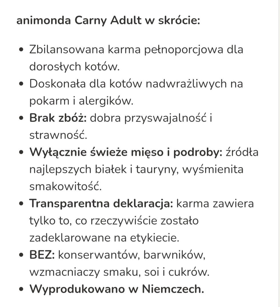 96x200g Animonda CARNY DLA kota bez ZBÓŻ
kurczak z indykiem i kaczymi