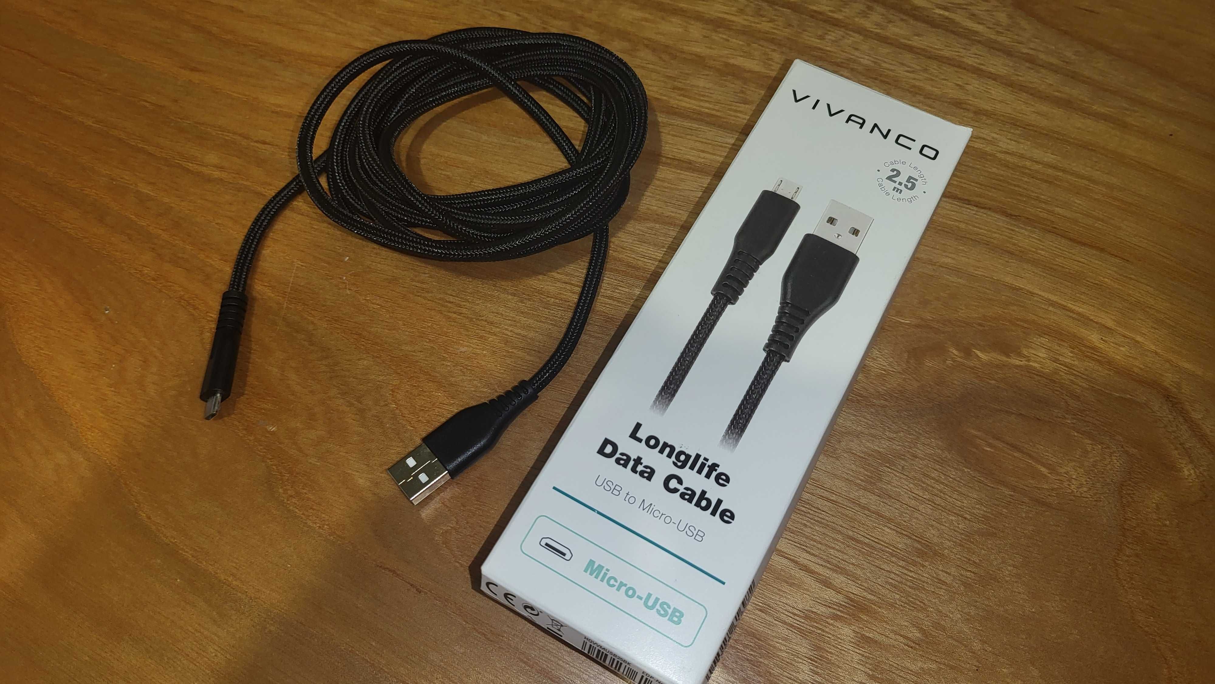 Kabel USB-micro usb 2,5m stan bdb Vivanco