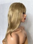 Długa blond peruka włosy naturalne z grzywka miodowa
