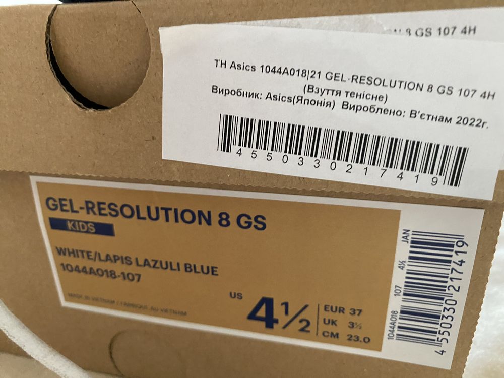 Детячі тенісні кросівки Asics 1044A018|21 GEL-RESOLUTION 8 GS 107 4H