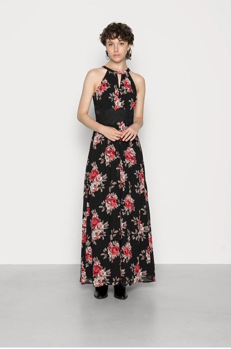 Vila maxi sukienka w kwiaty czarna długa S/M