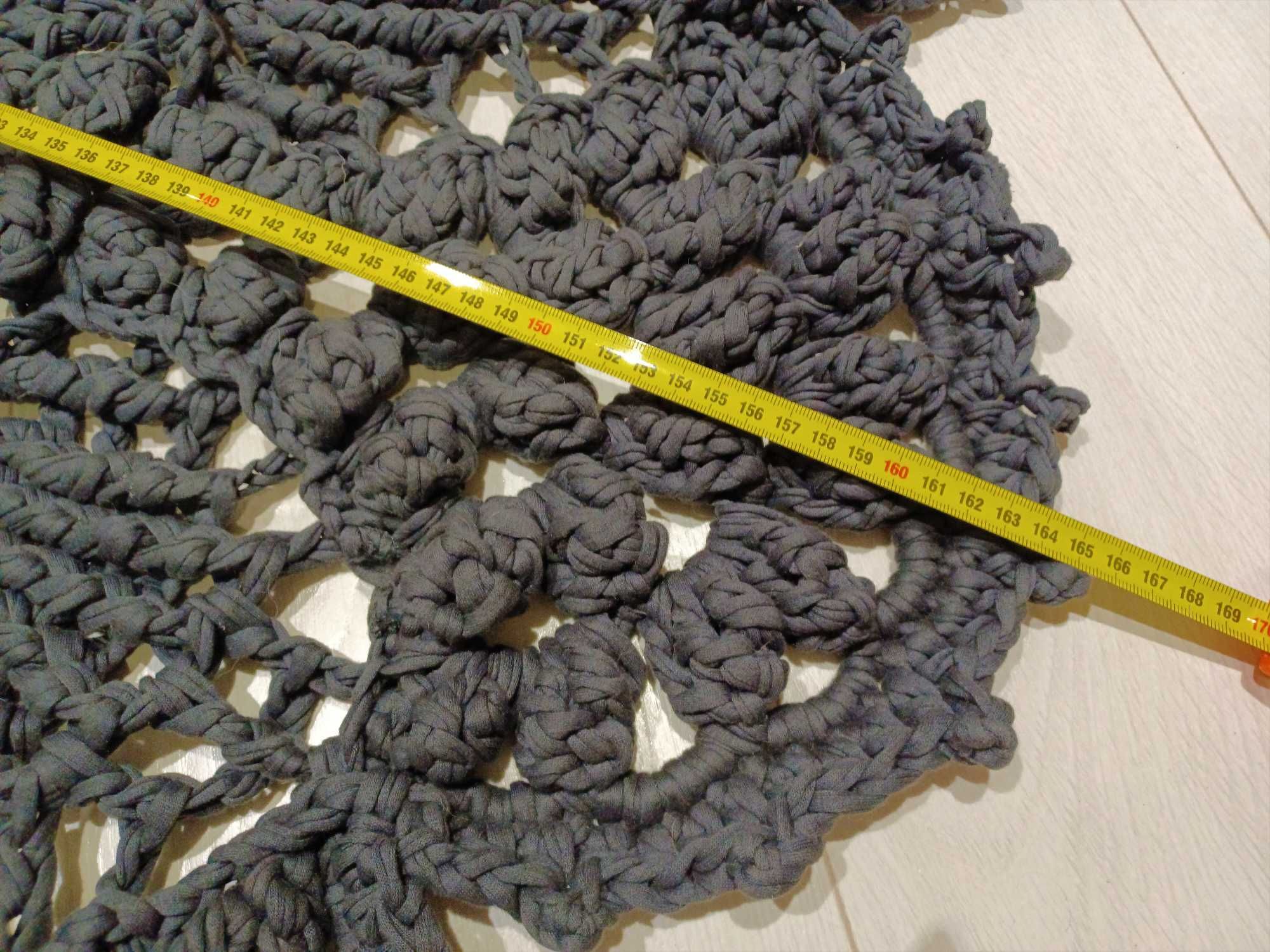 tapete-mandala crochet-relevo trapilho algodão cinzento-azul 1,65m