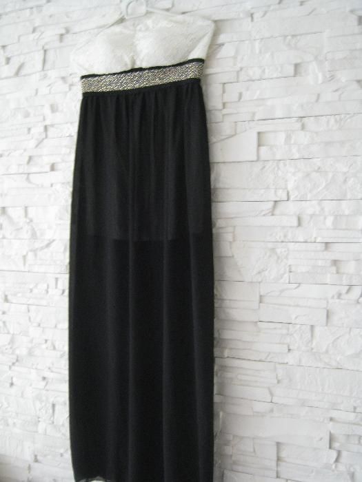 suknia czarna vintage nowa boho biała długa elegancka maxi mini