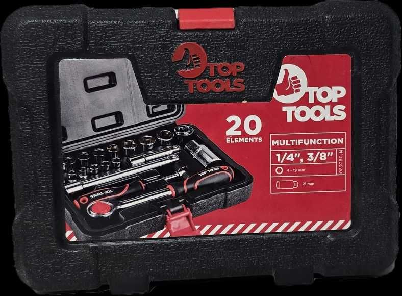 Klucze nasadowe TOP TOOLS 1/4'' 3/8'' ZESTAW 20EL
