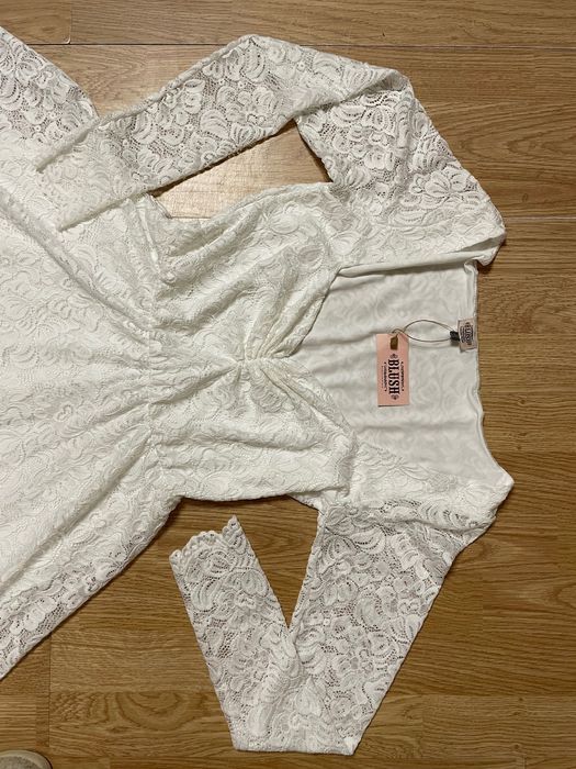 Koronkowa suknia ślubna w stylu bobo / Blush / 36-38