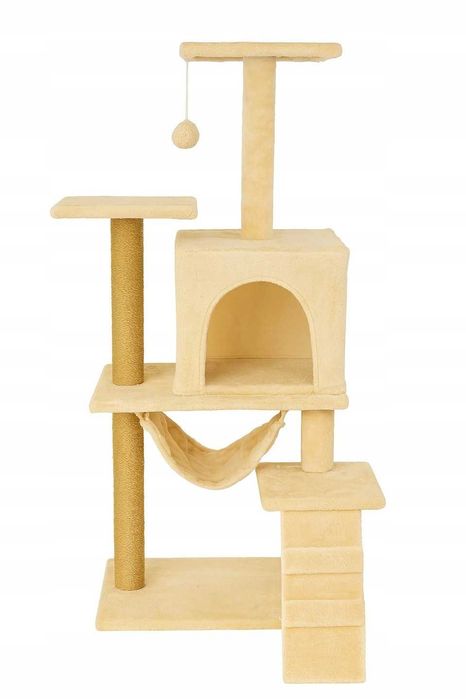 STABILNY Drapak dla kota 125 cm Domek, Hamak, Sizal, [DARMOWA DOSTAWA]