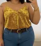 Boohoo welurowa musztardowa bluzka top na ramiączkach 22 5XL plus size