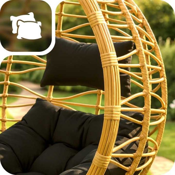 Fotel wiszący kokon ogrodowy kosz bujany premium składany poduszka