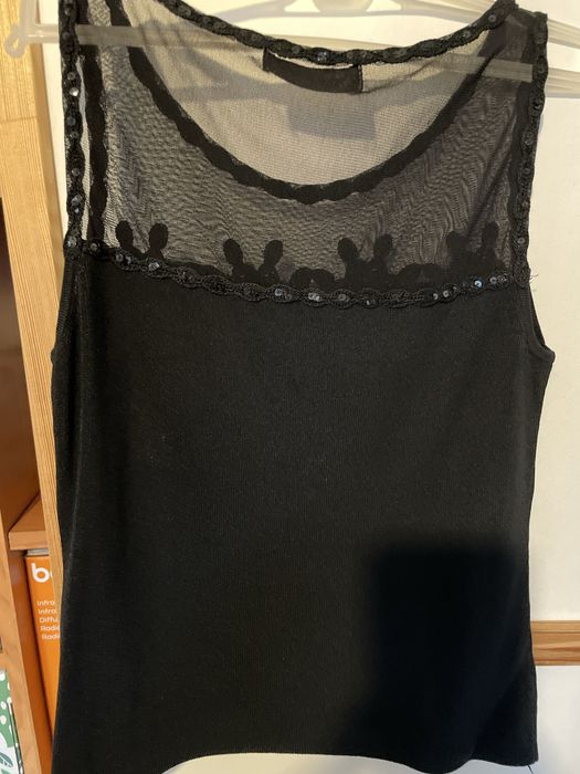 Czarny top przezroczysty z cekinami impreza