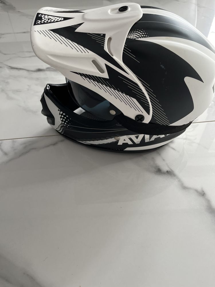 Kask enduro aviator biało-czarny