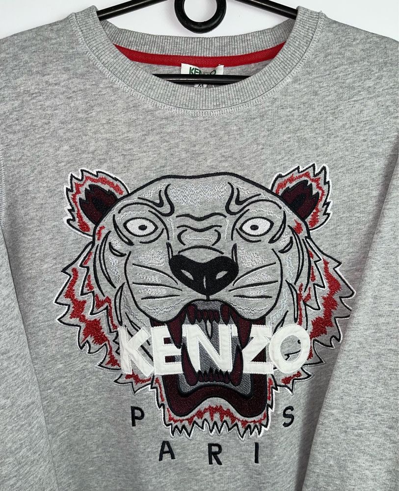 Свитшот kenzo paris оригинал серый кензо кофта толстовка тигр