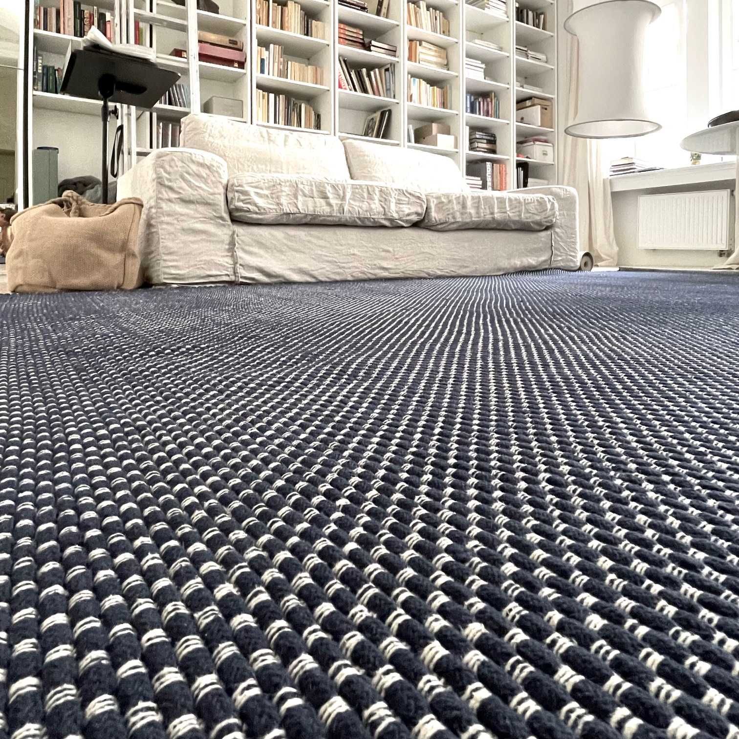 Dywan 200x330 cm, 100% bawełna, granatowo-kremowa plecionka