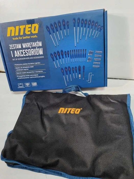 ZESTAW WKRĘTAKÓW I Bitów Końcówek akcesoriów Niteo Tools 100 el. TORBA