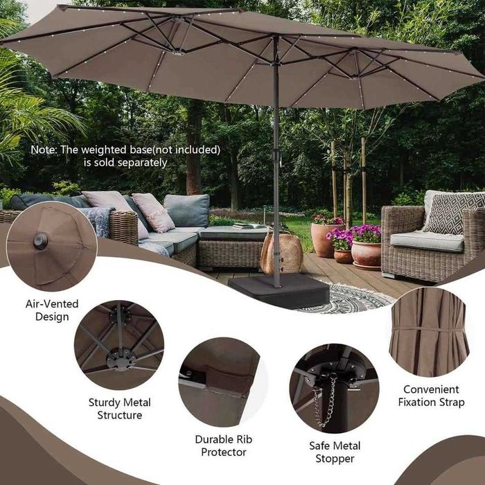 Parasol ogrodowy duży z podstawą Podwójny parasol na balkon z LED