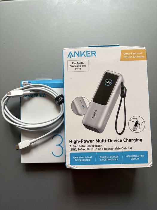 Павербанк Anker Zolo 25000mAh Silvery + кабель