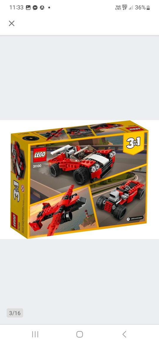 LEGO Creator 3 w 1 31100 Samochód sportowy