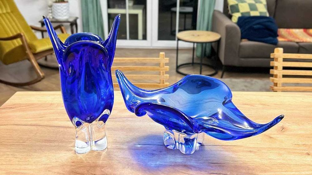 Patera czeskie szkło Hospodka Vintage PRL czeskie szkło idealna 42cm