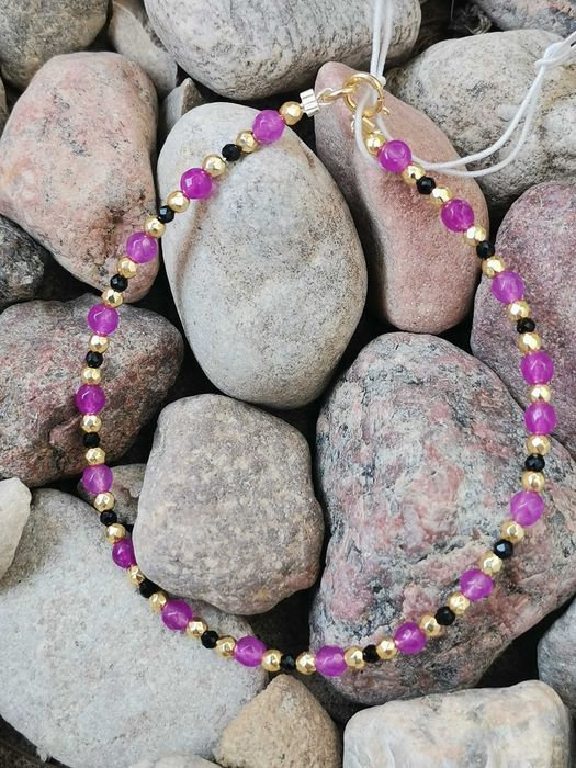 Bransoletka kamienie hematyt srebro pozłacane jaspis kamień fuksja