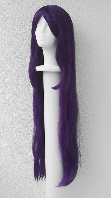 100cm metrowa długa prosta fioletowa peruka z grzywką cosplay wig