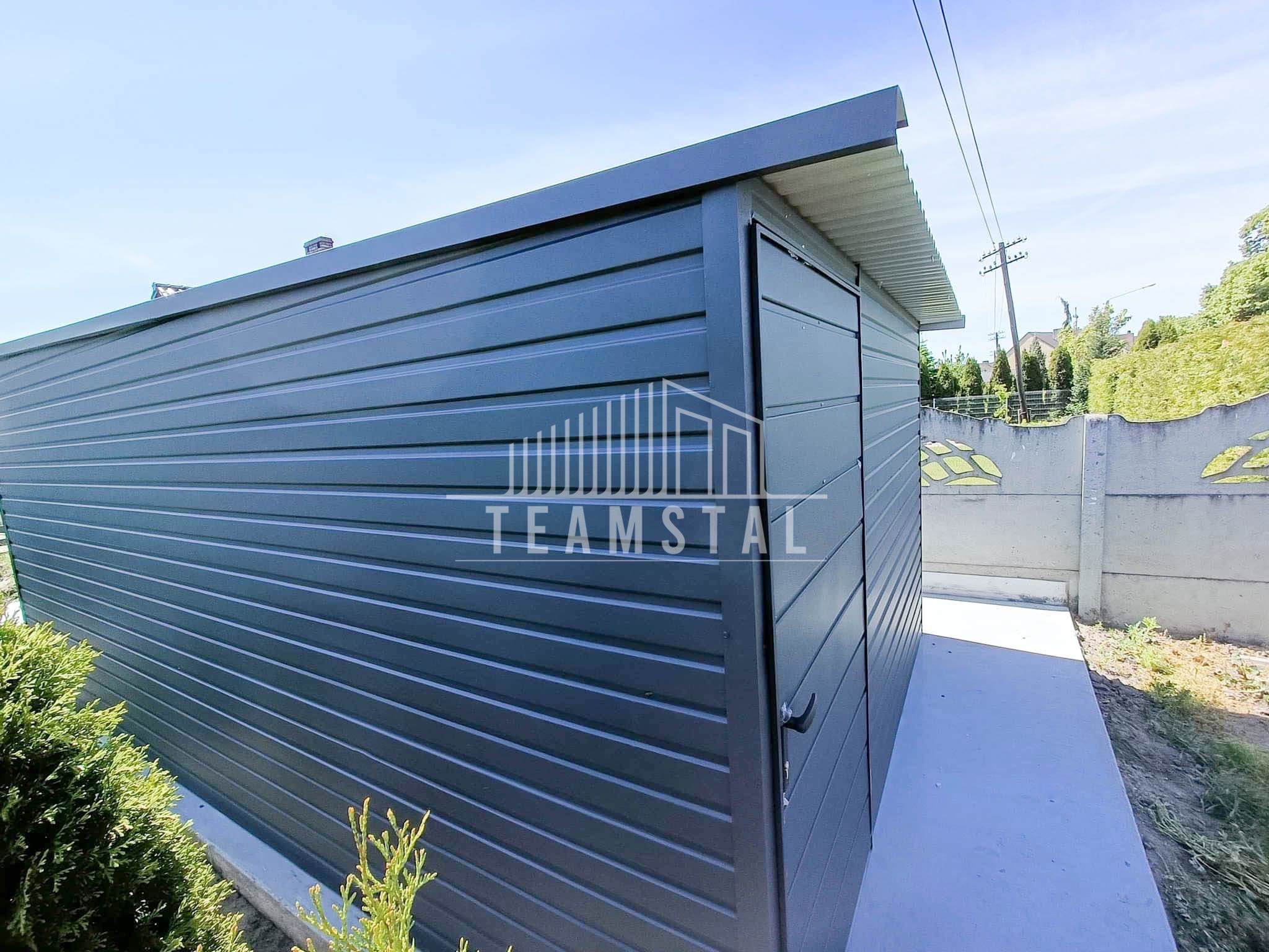 GARAŻ BLASZANY 3m x 6m - Brama - antracyt grafit  drzwi TS230 3x6
