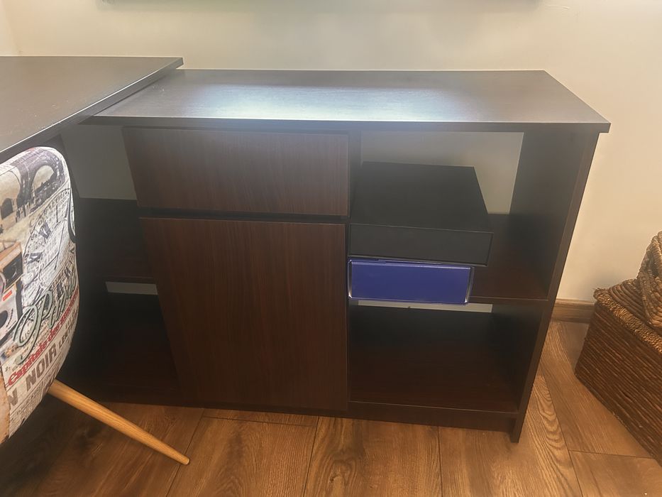 Biurko z szufladą i szafką ciemny braz