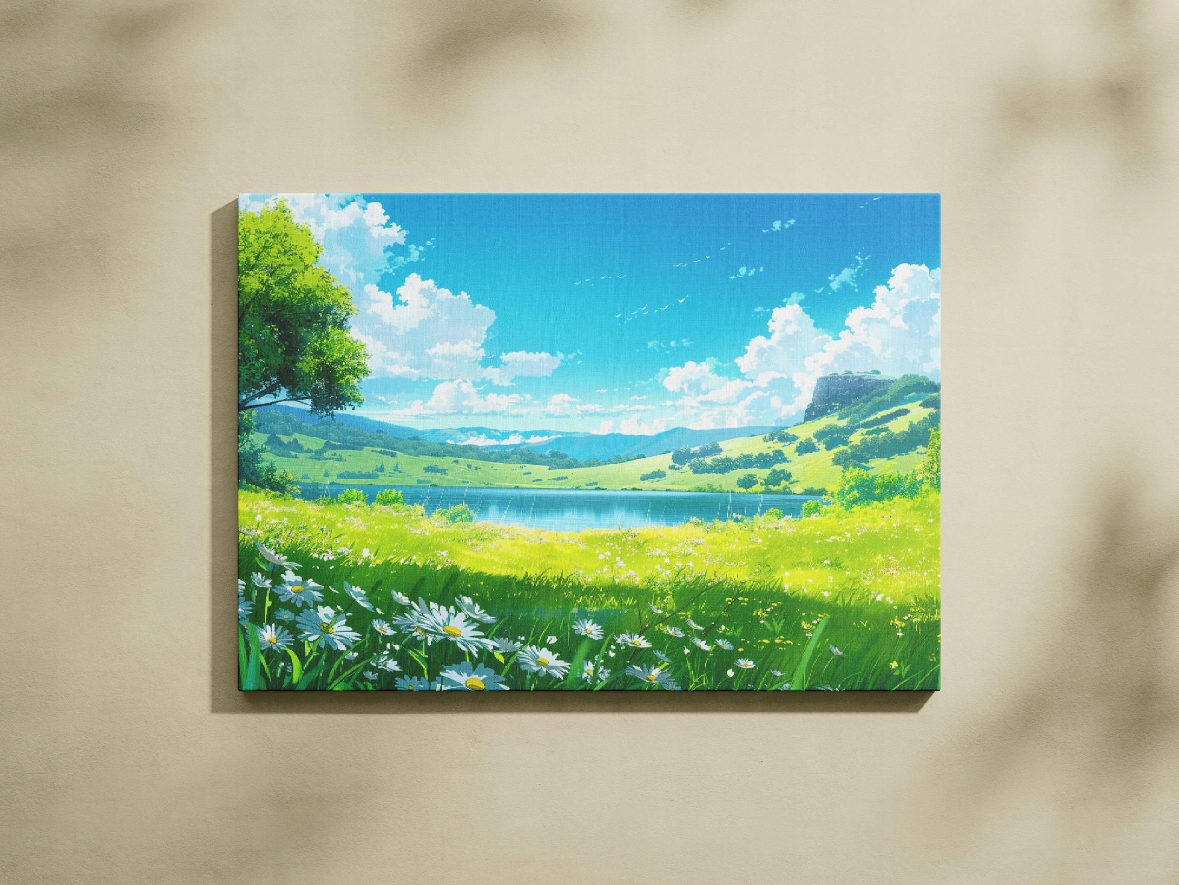 Obraz na płótnie "Łąka nad jeziorem" 100x70 cm - Naturalny krajobraz