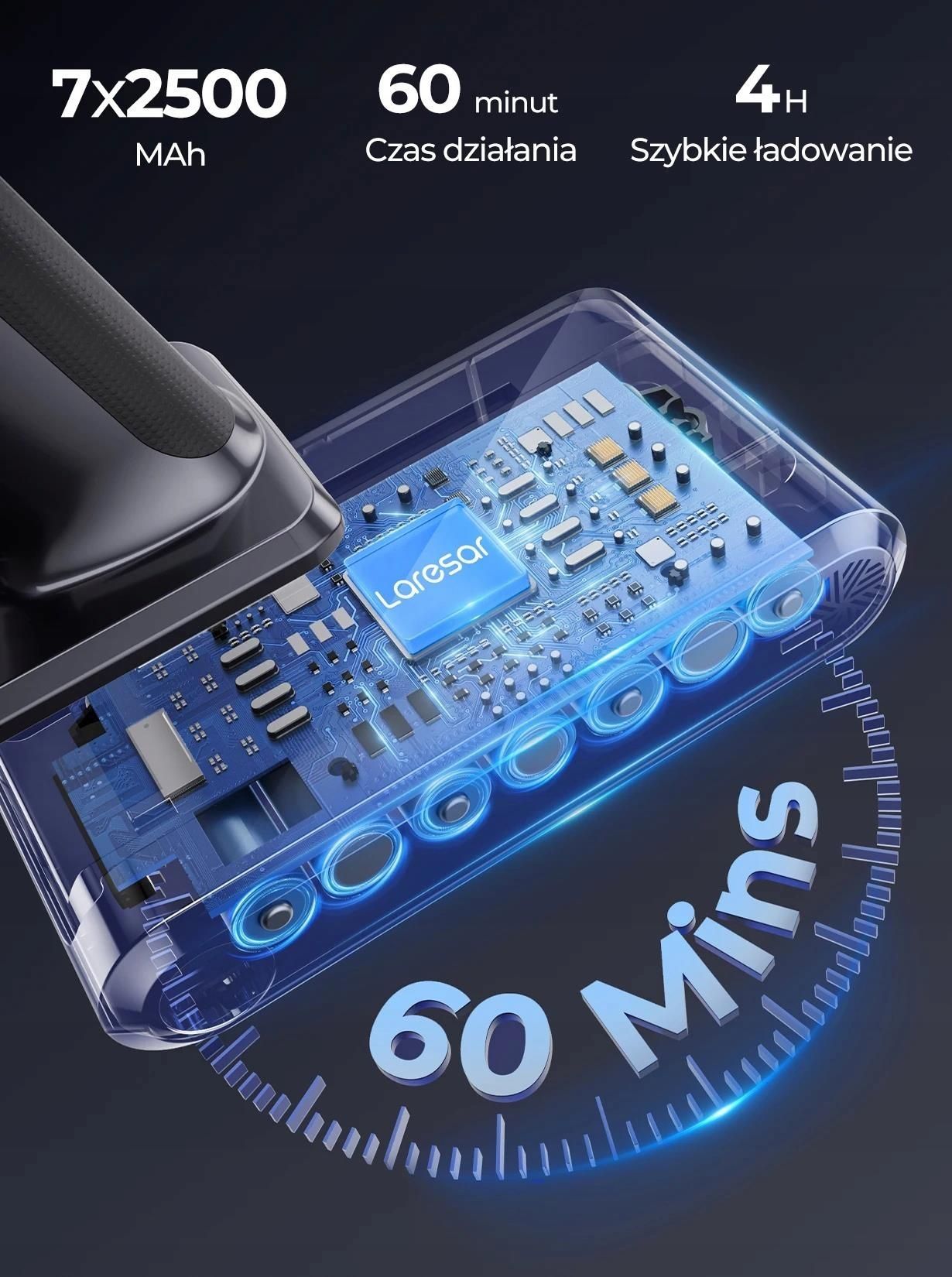 Odkurzacz Bezprzewodowy Laresar V8 48Kpa 500W Silnik Bezszczotkowy Hep