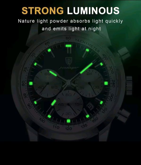 Relógio novo de marca original Poedagar á prova de água e cronógrafo i