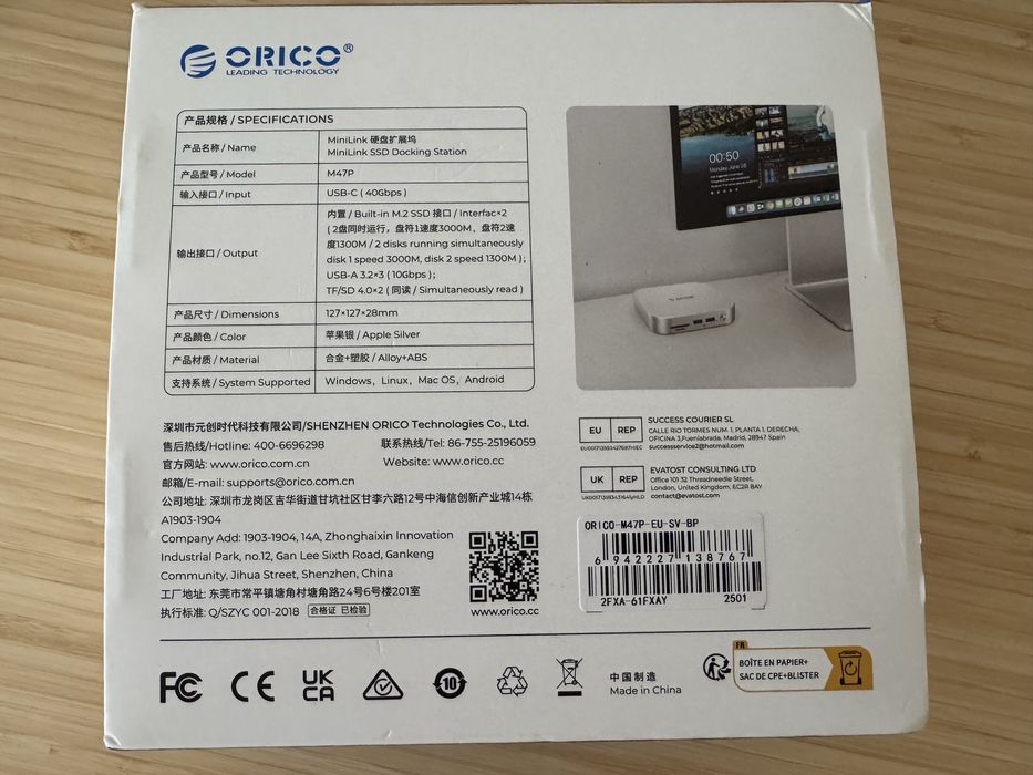 Dock station Orico minilink SSD para mac mini M4