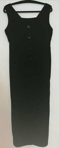 Sukienka czarna długa szerokie ramiączka z tyłu guziki zamek rozmiar42