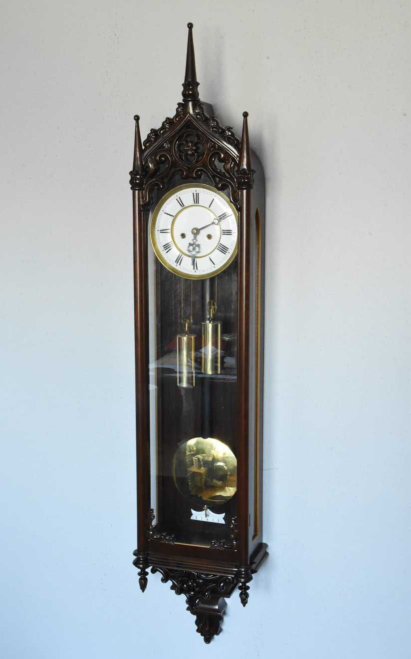 Gustav Becker Gotyk Gotycki Wagowy Linkowy zegar wiszący rzeźbiony