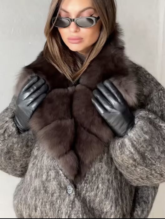 Kontanto kurtka ciepla lekka z futrem braz xs-xl