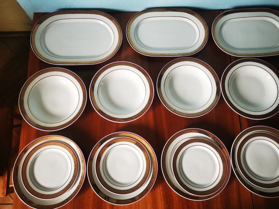 Serwis obiadowy dla 6 osób zlocona porcelana WŁOCŁAWEK lata 70 prl
