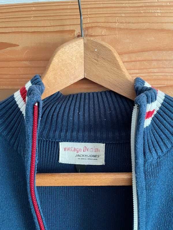 Bluza, męska, granatowa Jack&Jones, na zamek, ciepła, vintage, L/40