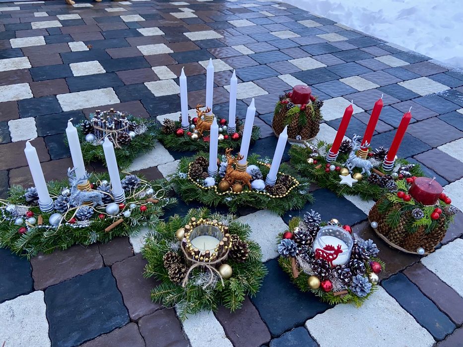 Різдвяний вінок, декор, ялинка, вінок з живої ялинки, підсвічник