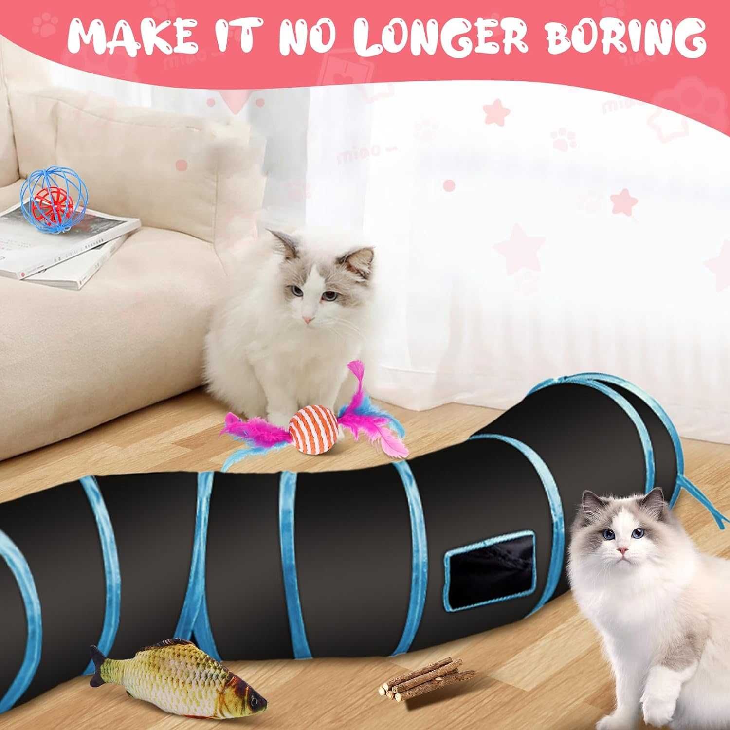 Kit brinquedos para gatos com túnel peixes bolas sinos [33 peças] NOVO