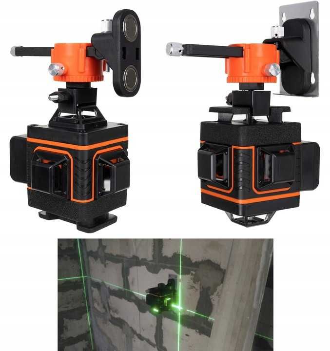Solidny ZESTAW LASER KRZYŻOWY poziomica laserowa 4d 360 stopni 16 lini