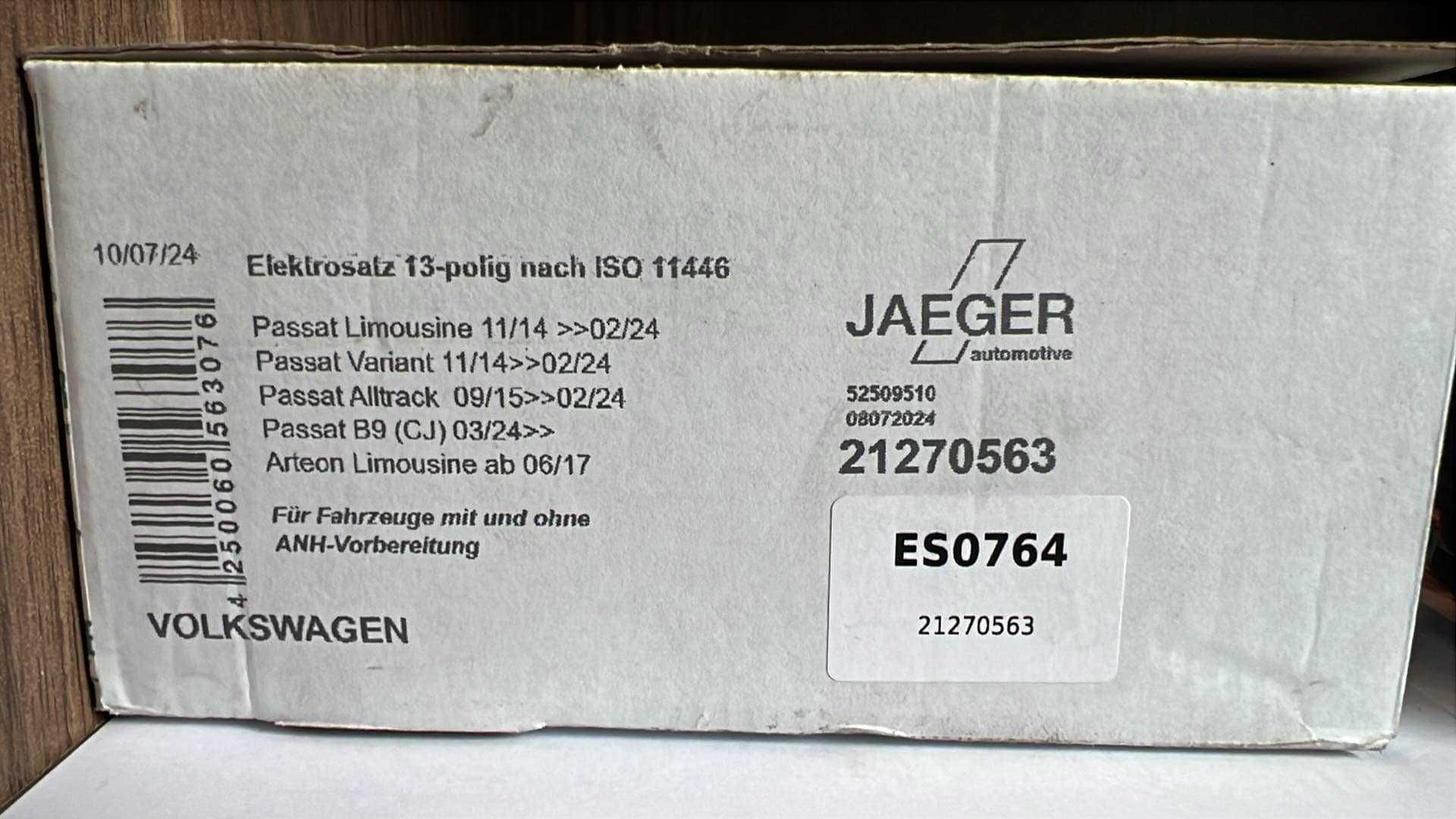 Zestaw elektryczny,zaczepu przyczepy od JAEGER ES0764 VW PASSAT