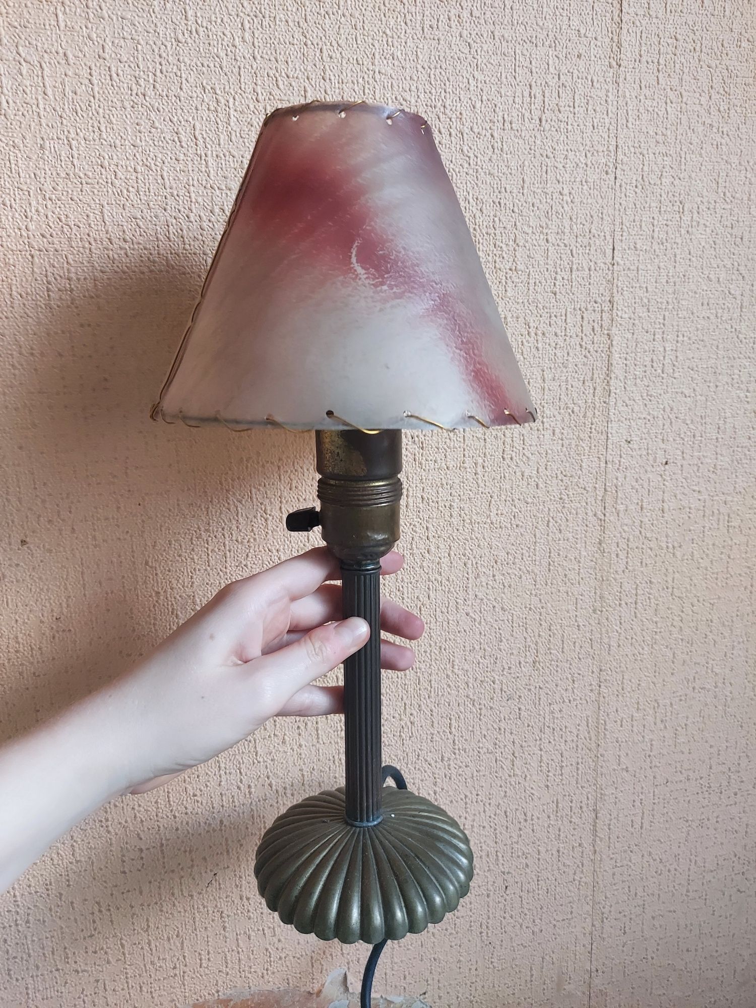 Lampka mosiezna stara z abazurem