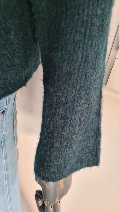 Golf Wełna, Alpaka. Butelkowa zieleń. Szerokie rękawy.  Rozmiar M S XS