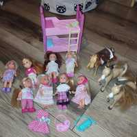 Małe lalki Evi Steffi + kucyki i łóżko piętrowe
