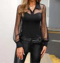 Шикарна жіноча блузка з відкладним комірцем Чорна Нова 46-48 розмір