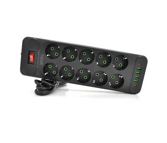 Мережевий фільтр-подовжувач QL-1077U 10 розеток 4-USB 2-Type-C чорний